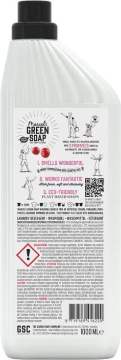 Marcel's Green Soap Wasmiddel Patchouli & Cranberry - 6 X 1 Liter -Schoonmaakmiddelen Korting 405x1200 1