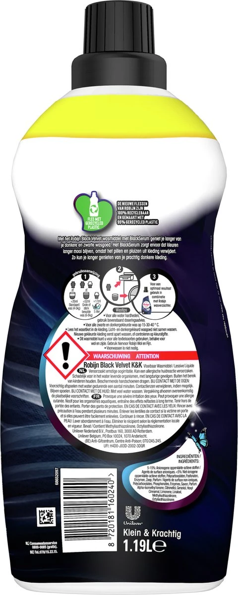Robijn Klein & Krachtig Wasmiddel Black Velvet 1,19 Liter 3 Robijn Klein & Krachtig Wasmiddel Black Velvet 1,19 Liter - Afbeelding 3