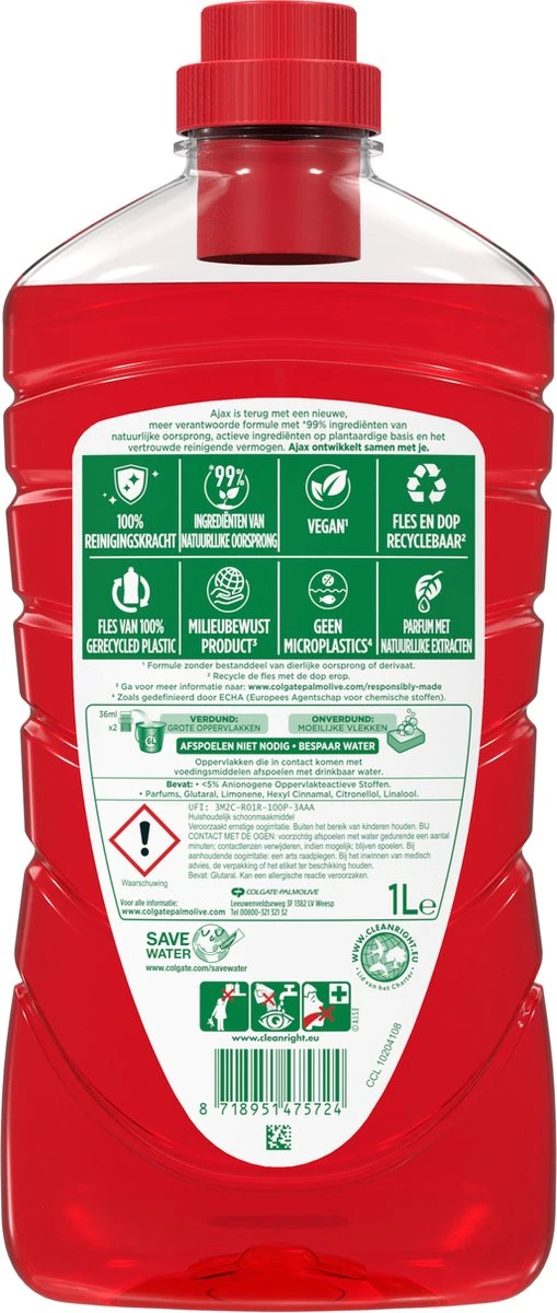 Ajax® Ajax Allesreiniger Fête Des Fleur Rode Bloem 8 X 1L - Voordeelverpakking 2 Ajax® Ajax Allesreiniger Fête Des Fleur Rode Bloem 8 X 1L - Voordeelverpakking - Afbeelding 2