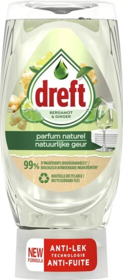 Dreft Natuurlijke Geur - Afwasmiddel - Bergamot & Gember - Ondersteboven Fles - Voordeelverpakking 8 X 370 Ml -Schoonmaakmiddelen Korting 526x1200 1