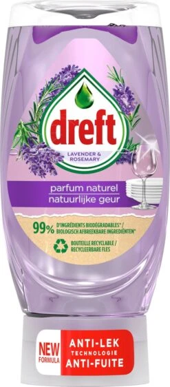 Dreft Natuurlijke Geur - Afwasmiddel - Lavendel & Rozemarijn - Ondersteboven Fles - Voordeelverpakking 8 X 370 Ml -Schoonmaakmiddelen Korting 527x1200 2