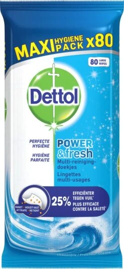 Dettol - Power & Fresh - Schoonmaakdoekjes - Oceaanfris - 4 X 80 Doekjes -Schoonmaakmiddelen Korting 556x1200