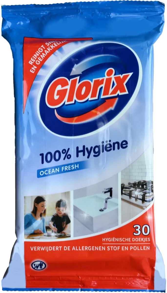 Glorix Doekjes Ocean - 100% Hygiene - 6 X 30 = 180 Vochtige Schoonmaakdoekjes 2 Glorix Doekjes Ocean - 100% Hygiene - 6 X 30 = 180 Vochtige Schoonmaakdoekjes - Afbeelding 2