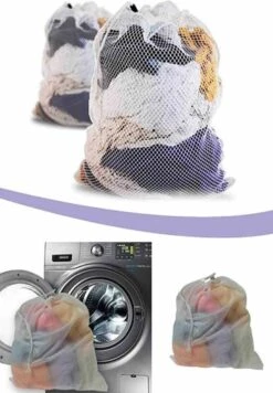 Wasnet Waszak - Groot - XL - 60 X 80 CM - Wit - Treksysteem - Trekbandsluiting - Polyester - Laundry Bag -Schoonmaakmiddelen Korting 832x1200