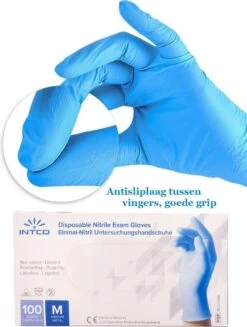 Intco Nitril Handschoenen - 100 Stuks Nitril Wegwerp Handschoenen - Poedervrij, Latexvrij - Onderzoekshandschoenen - Maat: M - Blauw -Schoonmaakmiddelen Korting 907x1200