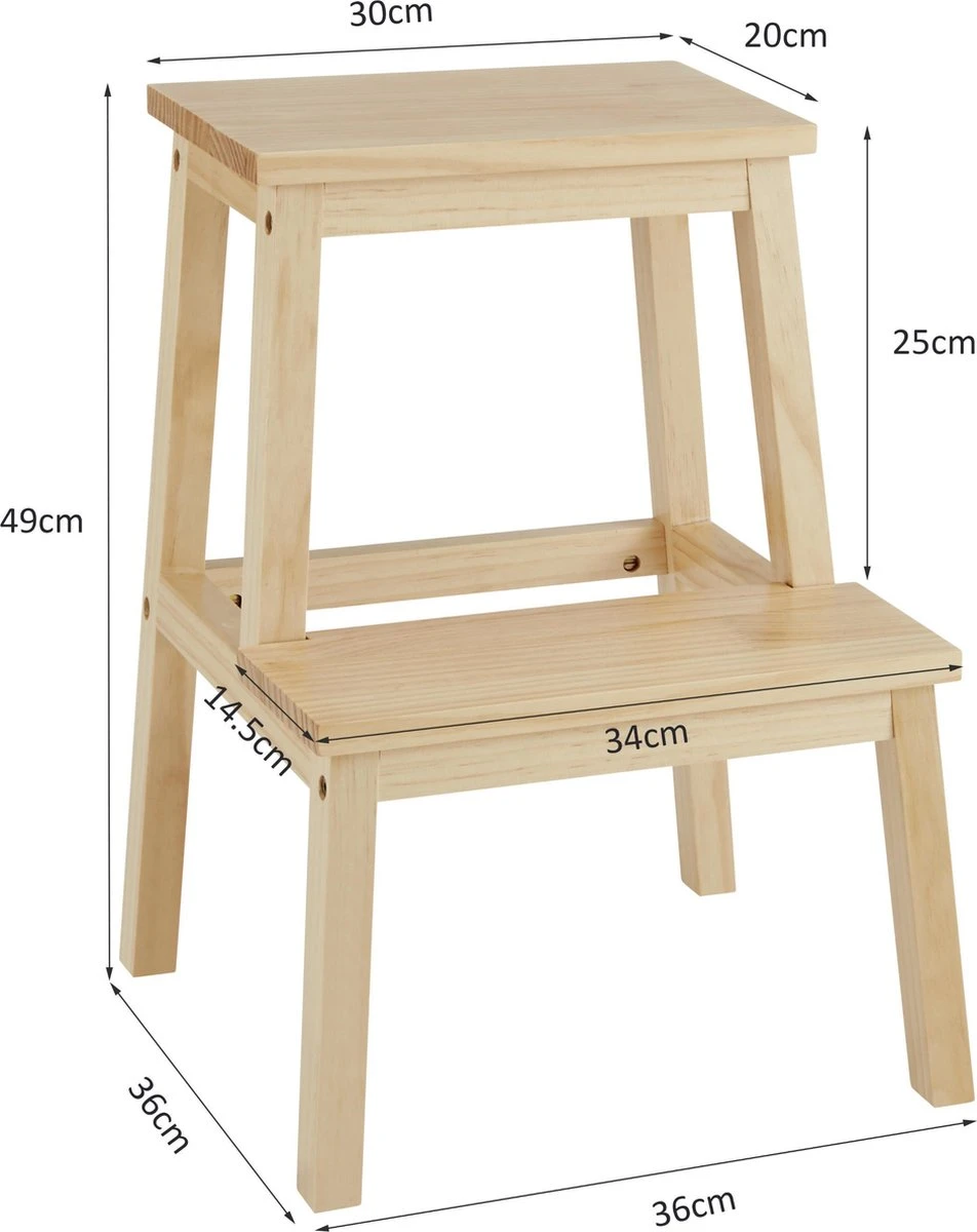 Houten Opstapje - Krukje Met 2 Niveaus - Bruin 4 Houten Opstapje - Krukje Met 2 Niveaus - Bruin - Afbeelding 4